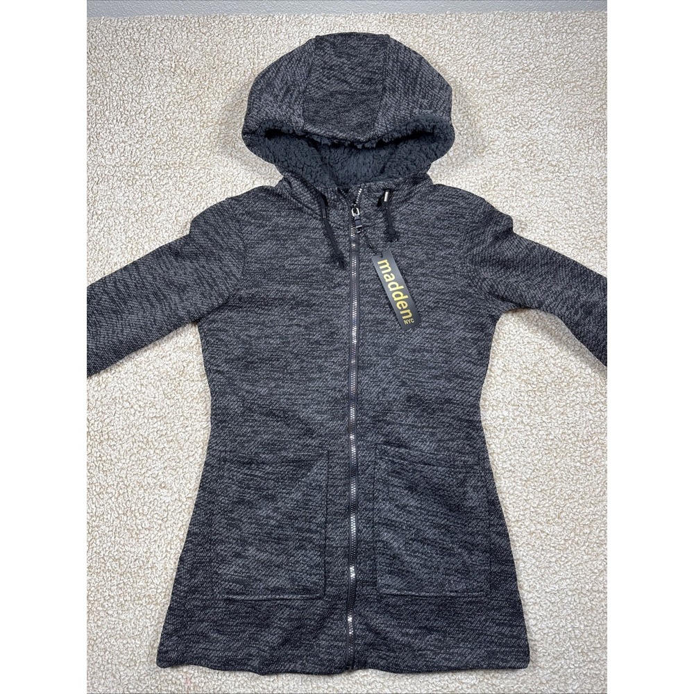 NWT Madden NYC Sherpa Lined Fleece Zip Up Hooded Winter Gray Women's S